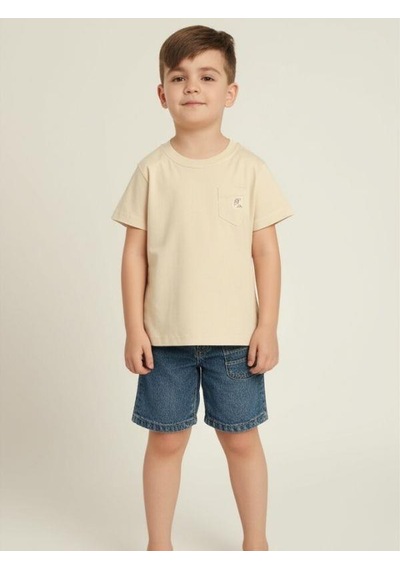 Breeze Erkek Bebek Cep Detaylı Basic T-shirt-15832 Bej
