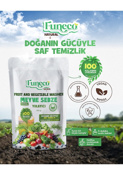 Funeco Natural Meyve & Sebze Yıkayıcı 350g 100 Kullanımlık - Bitki Ve Mineral Bazlı Temizleyici Toz 350 G