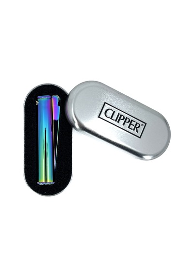 Clipper Metal Benzinli Çakmak - Icy Rainbow Özel Metal Kutulu Mavi