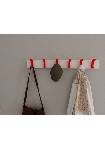 Hepsi3boyutlu Modern Duvar & Kapı Kanca Askılık - 6 Adet Kırmızı Kanca Askılık - Model No : 2 Kırmızı