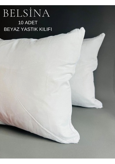Pamuklu 10 Adet Beyaz Yastık Kılıfı İç Astar Fermuarlı