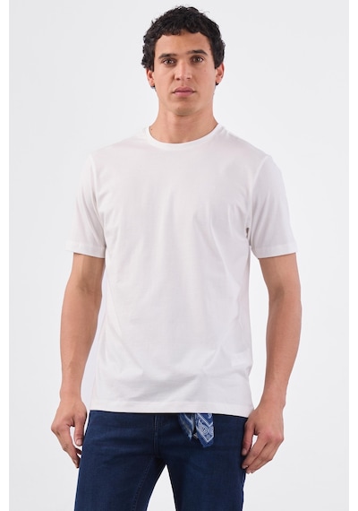 Dufy Beyaz Bisiklet Yaka Pamuklu Düz Renk Slim Fit Erkek T-shirt Beyaz