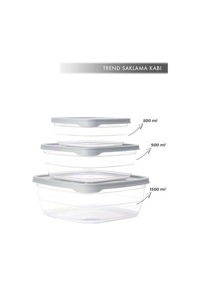 Trend Box Kare Sızdırmaz Kapak Saklama Kabı 3&apos Lü Set Gri
