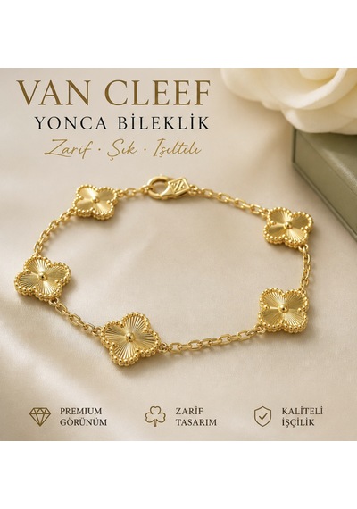 Yonca Bileklik Kadın Altın Renk Şık Zarif Minimal Bileklik Gold