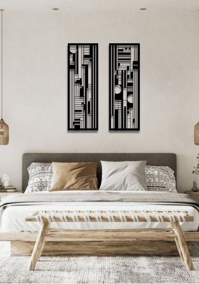 Modern Stil 2 Li Metal Duvar Dekoru Seti 75x27