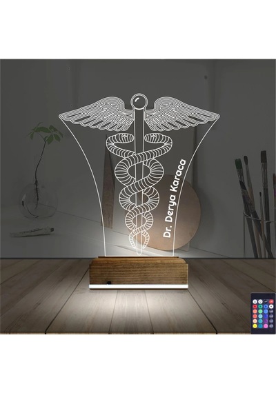 Luvivia Doktor Tıp Logo Kişiye Özel 3d Lamba - Masa Gece Lambası V1 Şeffaf