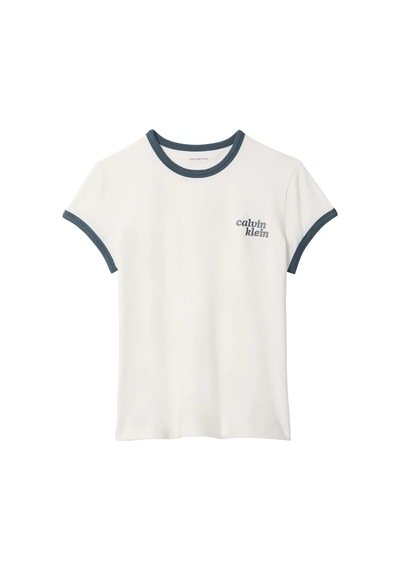 Calvin Klein Ss Slım Logo Rınger, Yas Krem Kadın T-shirt