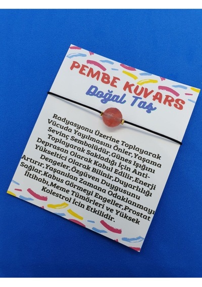 Gümüştel El Sanatları Sertifikalı Pembe Kuvars Taşı Bileklik Orijinal Doğal Taş Çok Renkli