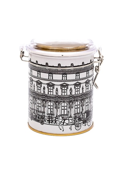 City Desenli Kilitli Kapaklı Yuvarlak Metal Kutu, 9 X 11 Cm, 0.6 Lt