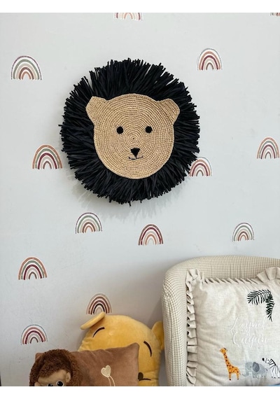 Bohem Siyah Saçaklı Çocuk Bebek Odası Rafya Ayı Duvar Süsü