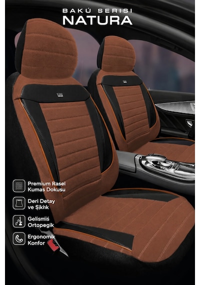 Ford Fiesta Hachback Hb 2009-2012 Uyumlu Tegin Natura Serisi Raşel Taba Siyah Koltuk Kılıfı