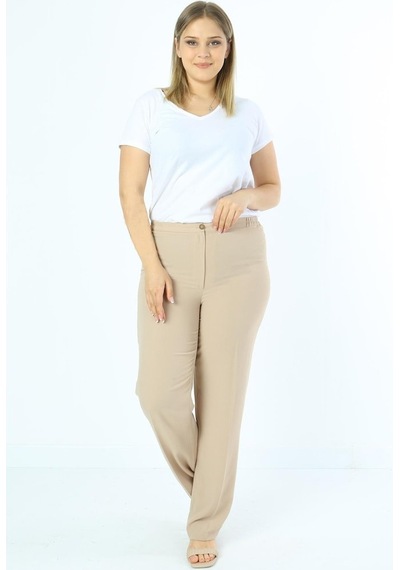 Ladies First Ladıes Fırst Büyük Beden 3570 Vizon Klasik Dar Paça Krep Pantolon