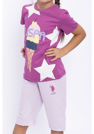 U.S. Polo Assn. Icecream Love Menekşe Kız Çocuk Kapri Takım Mor
