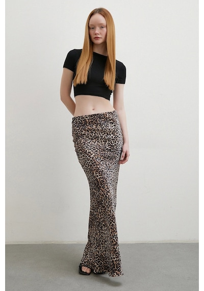 Never More Leopar Desenli Verev Etek Bej Bej
