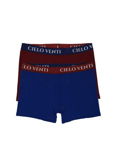 Cielo Venti Night Collection 2'li Organik Pamuk Erkek Boxer Bordo - Mavi