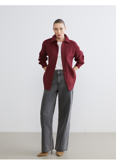 Lcwaıkıkı Classic Bordo Oversize Kadın Oduncu Gömlek Ceket