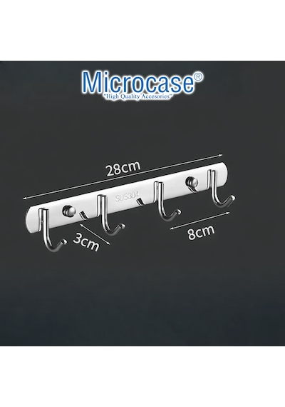 Microcase Duvara Monte Paslanmaz Çelik 4 Askılıklı Elbise Ve Eşya Askılığı Al5712 Gümüş