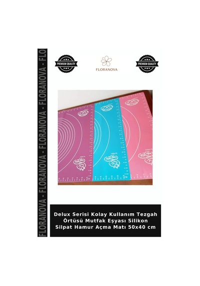 Delux Serisi Kolay Kullanım Tezgah Örtüsü Mutfak Eşyası Silikon Silpat Hamur Açma Matı 50x40 Cm Çok Renkli
