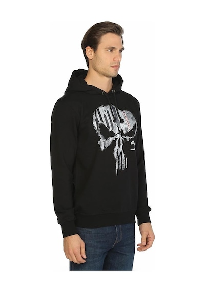 Bant Giyim - The Punisher Siyah Kapşonlu Erkek Sweatshirt Siyah