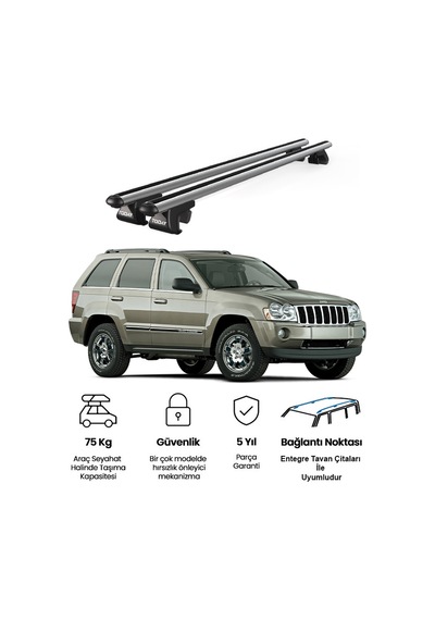 Venüs Jeep Grand Cherokee Limited 2005-2010 Uyumlu Gri Ara Atkı Port Bagaj Tavan Barı