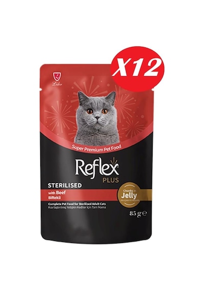 Reflex Plus Jöle İçinde Parça Biftek Etli Kısırlaştırılmış Kedi Yaş Maması 85 Gr 12 Adet