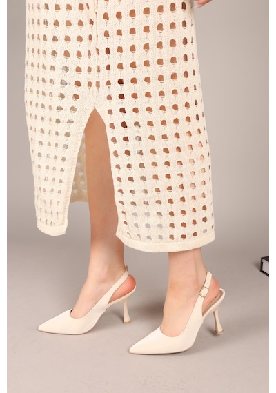 Birikon Diana Kroko Desenli Arkası Açık Stiletto Ten-7902 Ten