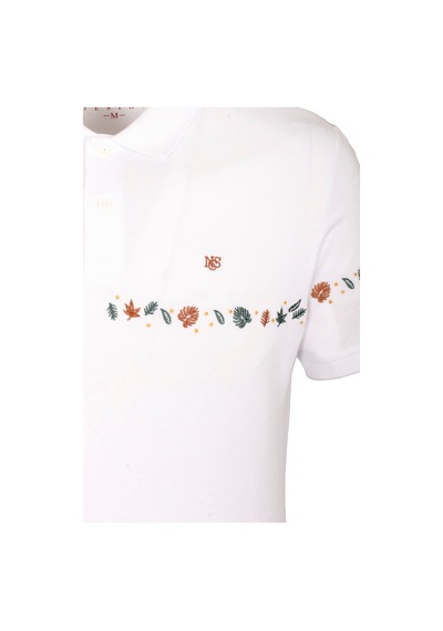 Erkek Polo Yaka Tişört Beyaz Slim Fit Ribanalı Kol Nakışlı T-shirt Ncs Jeans 1169-beyaz Beyaz