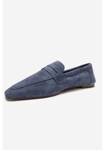 Luvishoes Morne Kot Mavi Süet Hakiki Deri Kadın Loafer Ayakkabı Mavi