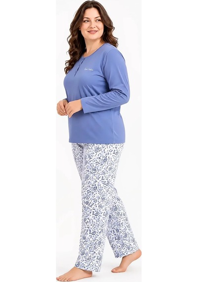 Pierre Cardin Büyük Beden Uzun Kollu Modal Pamuk Kadın Pijama Takımı Pıerrecardın-pc9270-v1 Mavi