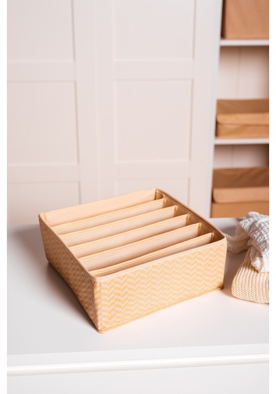 Serstil 6 Bölmeli Çekmece Içi Dolap Kıyafet Iç Çamaşırı Katlanabilir Düzenleyici Organizer Kutu 28x28x12cm Martı Bej