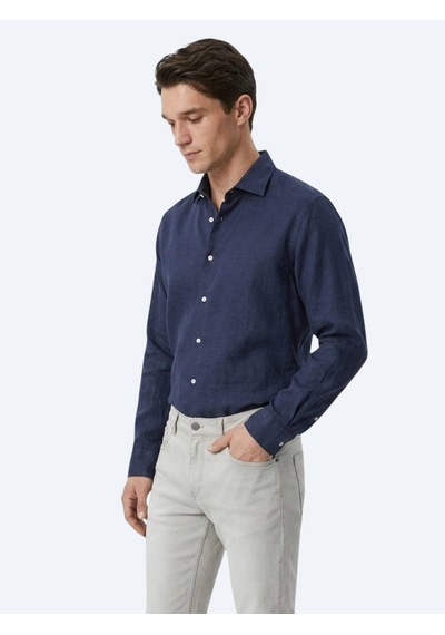 Kip İndigo Regular Fit Uzun Dokuma Casual Pamuk Karışımlı Gömlek