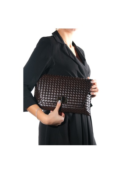 Maorı Kahverengi Örgü Kadın Clutch Çanta