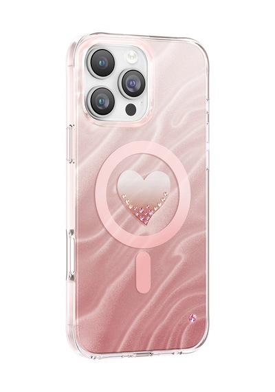 İphone 16 Pro Max Kılıf M-safe Uyumlu Orjinal Swarovski Taşlı Zore Paris Rovix Sert Pc Kapak Pembe