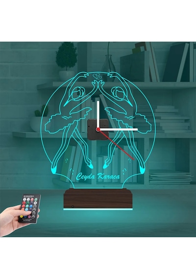 Luvivia Balerin Bale Kişiye Özel Saatli 3d Lamba - Masa Gece Lambası Şeffaf