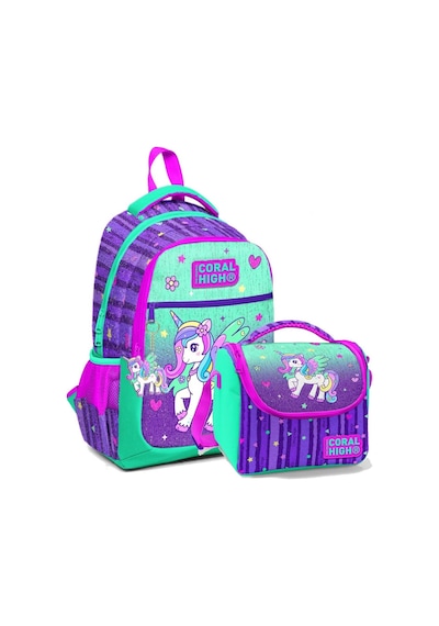 Coral High Okul Sırt Ve Beslenme Çantası Seti - Kız Çocuk Yeşil Mor Pegasus Mavi Mor Unicorn