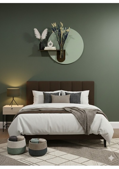 Orkide Ahşap Pilli Ledli İskandinav Tarzı Salon Duvar Rafı Modern Çiçeklik 40 X 75 Cm Yeşil - Ahşap Ceviz