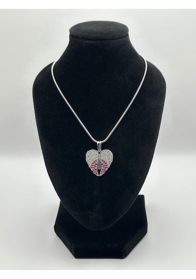 Arnes Jewelry Çelik Zirkon Taşlı Melek Kanadı Kalpli Kolye Gold - Silver Gümüş