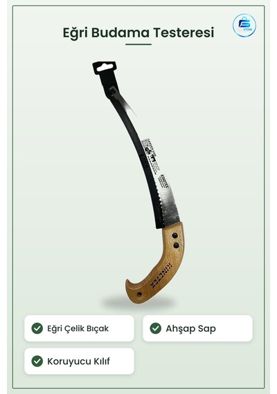 Ağaç Saplı Eğri Testere Bahçe Budama Dal Kesme Manuel Ahşap Sap K