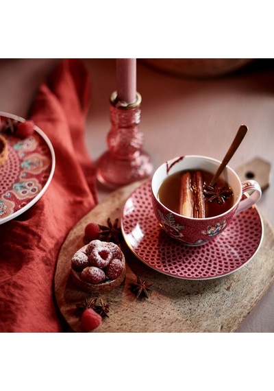 Kırmızı Porselen Çay Fincan Seti 280 Ml