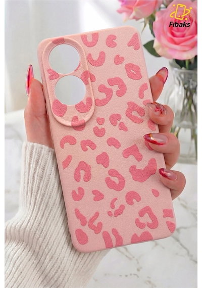 Fibaks Oppo A60 Uyumlu Kılıf Pembe Leopar Şık Tasarımlı Premium İnce Soft Silikon