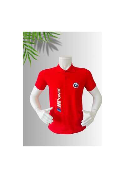 Frooy Bmw M Power Baskılı Polo Yaka Pamuklu T-shirt Kırmızı
