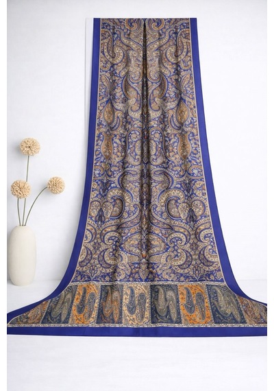 Shawl Secret Glamour Pamuklu Etnik S Al 2 - 52852 Saks Mavisi Turuncu