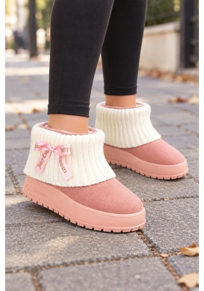 Moda Onn Genç Kız Örgü Detaylı Şık Kışlık Bot Rahat Ve Günlük Kullanım Pembe