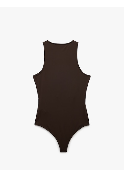 Koton Bisiklet Yaka Kolsuz Slim Fit Çıtçıtlı Body Kahverengi 6sal30206ık Kahve
