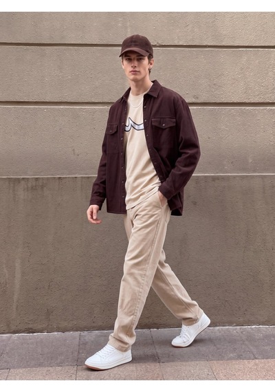 LTB Relaxed Fit Sign Baskılı Bej T-shırt