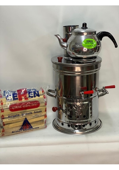 Çift Musluk Semaver Demlik ve Paket Odun 5Lt İç Demlik