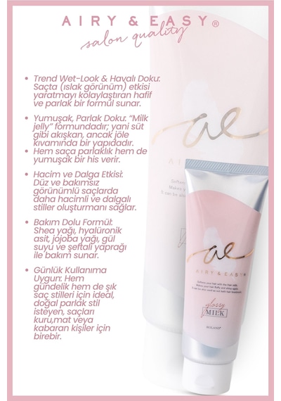 Cosmetex Roland Airy & Easy Glossy Hair Milk Jelly Besleyici Ve Parlak Saç Bakım Şekillendirici 100 ML