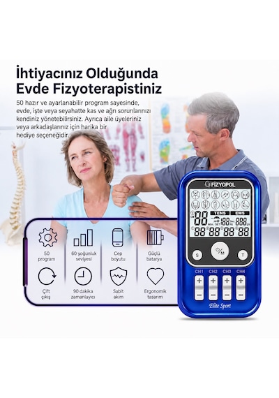 Fizyopol Elite Sport,4 Kanal 8 Elektrod Çıkışlı,profesyonel Şarj Edilebilir Bataryalı,portatif Tens Ems Cihazı