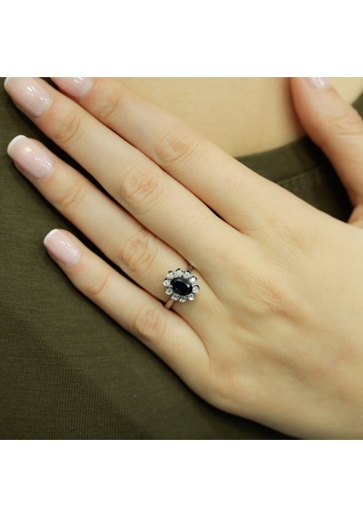 Lova Pırlantalı Oval Safir Anturaj Yüzük - 1070081