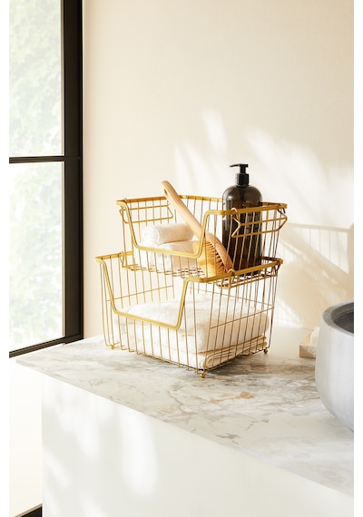 Ocean Home Textile 2'li Altın Renk Metal Sepet Set 32 x 22 x 16 / 33 x 27 x 20 cm